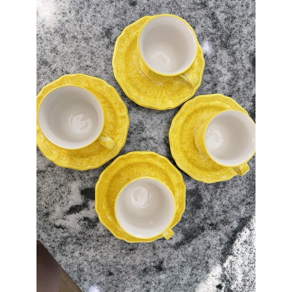 Vintage Mikasa Country Charm Cornsilk 🌽Yellow Mug and Saucer Set of 4 - Picture 2 of 7